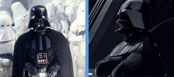 Darth Vader in The Empire Strikes Back (left) compared to Revenge of the Sith (right)